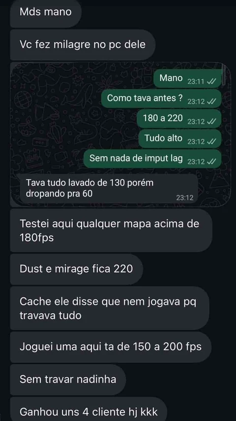 Cliente relata menos travamentos e melhora de FPS no CS