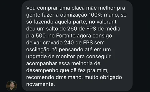 Cliente relata aumento de FPS no Valorant e estabilidade no Fortnite