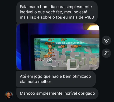 Cliente mostra melhora de FPS e fluidez após a otimização